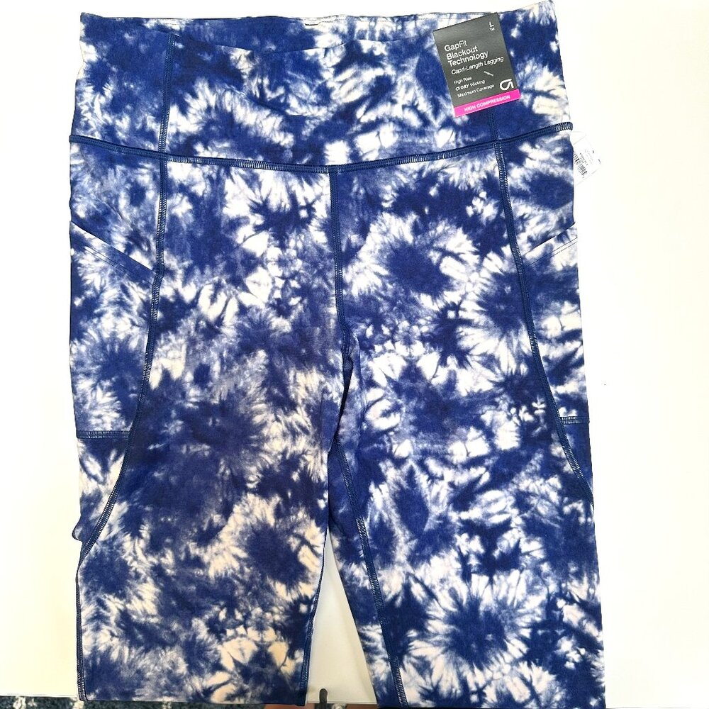 NWT Gap High Rise Blue Tie Dye Capri Leggings w/ Pockets: Size L (Matching Set)